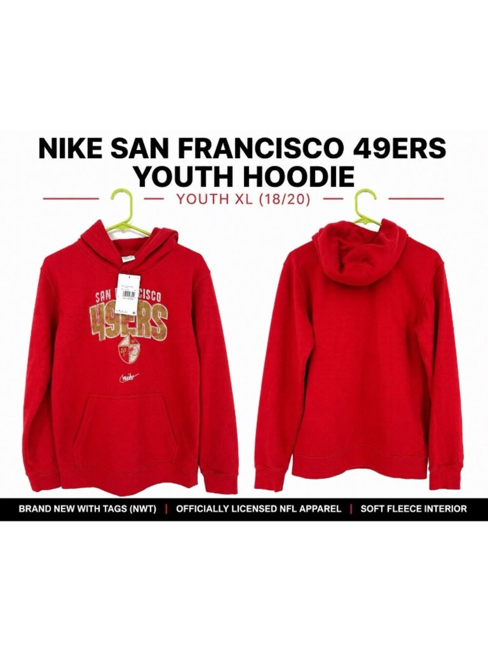 Nike San Francisco 49ers Youth XL 18/20 Hoodie Red Pullover NWT NFL Sweatshirt